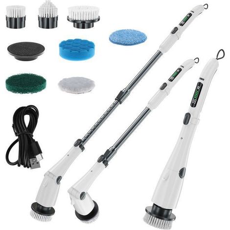 Brosse Nettoyage Electrique, Brosse Nettoyage Rotative sans Fils avec 7 Têtes de Brosse Remplaçables, Rétractiles et Etanche,