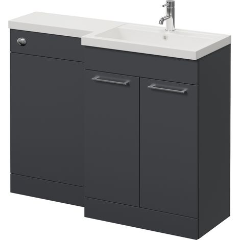 Napoli 390 Gloss Grey 1100mm 2 Door Vanity Unit Toilet Suite with Square Right Hand Lucia Basin - 1100mm - Chrome 160mm HandleWithout Kingston Toilet Pan