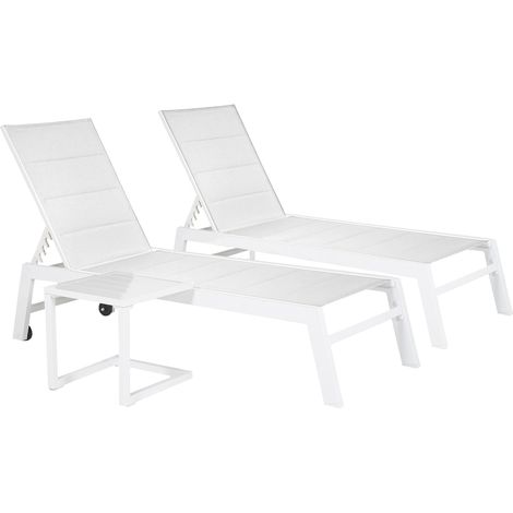 Set di 2 lettini BARBADOS in textilene bianco eTavolino - alluminio bianco