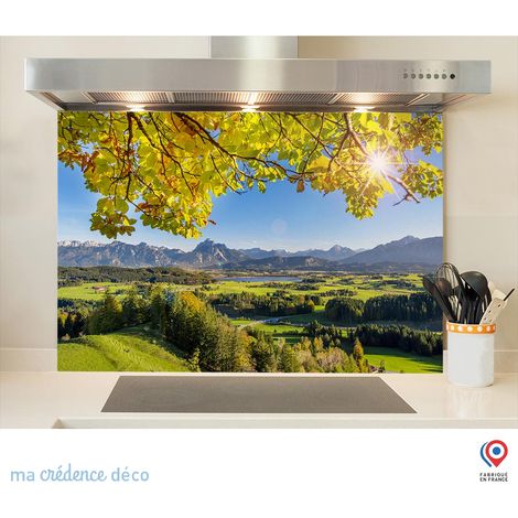 Fond de hotte : Feuillage et montagnes - Alu composite - 70 cm - 60 cm (1/5)