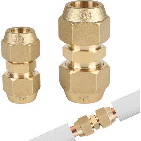 Lot de 2 Raccords Cuivre 1/2 Et 3/4 Pouces Sans Soudure Pour Climatisation Maison Et Industrie (1/5)