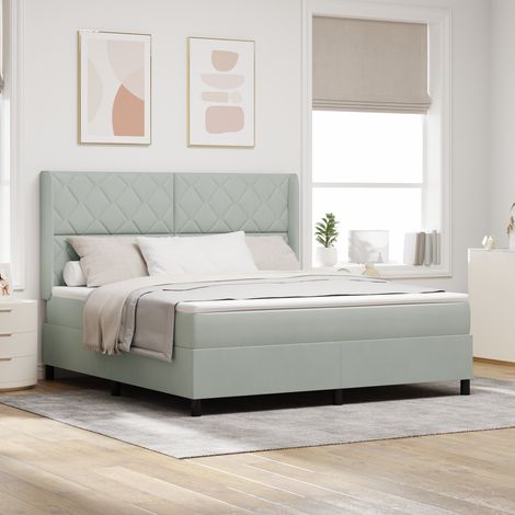 Box Spring Bed with Headboard Light Grey 180 x 200 cm Velvet vidaXL (1/5)