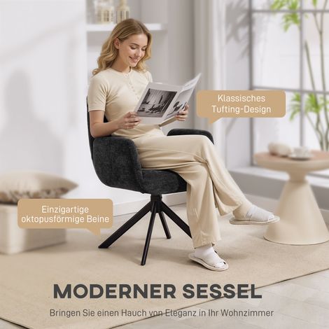 Polstersessel, Akzentstuhl, modernes Design, drehbar, bis 120 kg belastbar, schwarz (1/5)