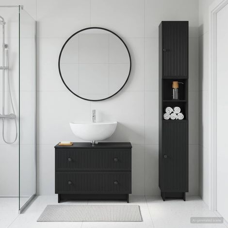 vidaXL 2 Piece Bathroom Cabinet Set EDE Black Engineered Wood (1/5)