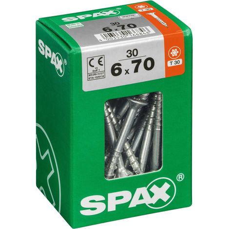 SPAX Lot de 30 vis acier tête fraisée torx SPAX, Diam.6 mm x L.70 mm (1/4)