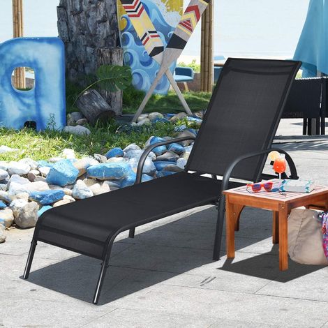 COSTWAY Sonnenliege Liegestuhl Gartenliege mit 5 einstellbaren Ruecklehnpositionen, Gartenstuhl wetterfest Relaxliege fuer die Terrasse, Garten und am Pool