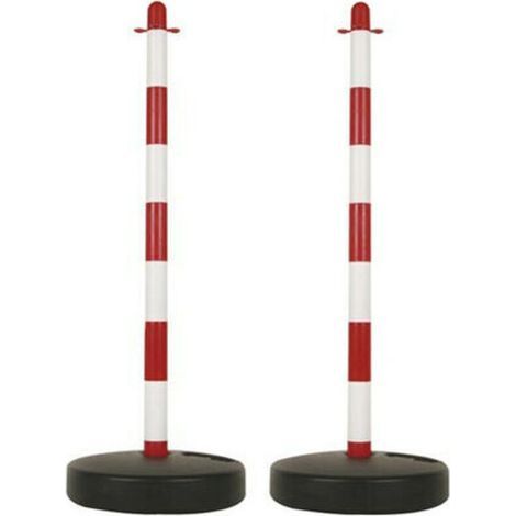 Bornes temporaires pour événements et espaces publics. Base lestée. Rouge/Blanc. Lot de 2.