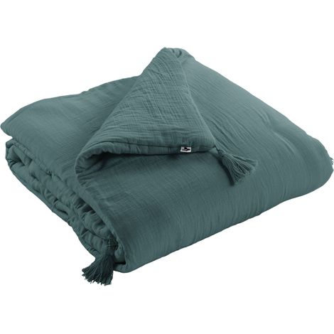 Edredon Gaze de Coton 150 x 150 cm GAIA coloris Bleu Canard