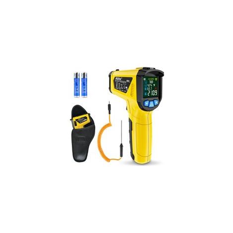 Thermomètre Infrarouge Laser et Sonde Pistolet IR Temperature Sans Contact LCD 50°C800°C Réglable Alarme d'émissivité Point de Rosée Cuisine Barbecu