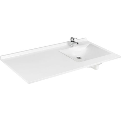 Cuisibane – Plan vasque 124 cm en résine synthétique – Vasque déportée à droite – Dosseret intégré 3 cm – Conception française pour salle de bain (1/5)