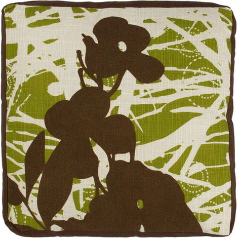 BAMBOU - Coussin 100% coton motifs bambous vert 40x40x6 (1/2)