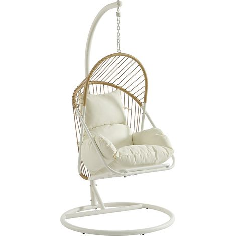 Fauteuil suspendu en résine tressée - Naturel clair avec coussins blancs - LUTUS de MYLIA
