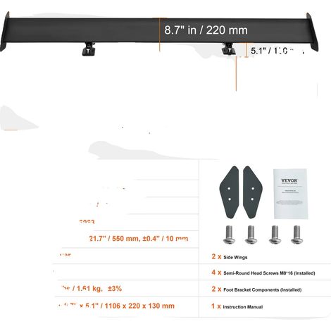 Alerón para coche, aluminio ligero, ajuste universal, corto (1/2)