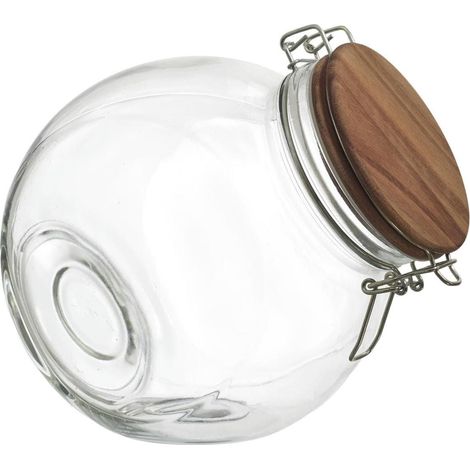 Bocal en verre à 2 positions avec bouchon en acacia (1/5)