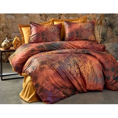 Bettwäsche - 1 Bettbezug 220 x 240 cm + 2 Kissenbezüge 60 x 60 cm - 100 % Polyester Mikrosatin - Rot