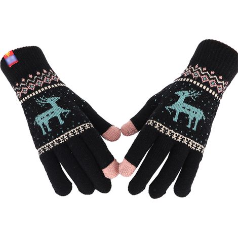 Gants Tricotés Noël - Motif Cerf - Chauds et Souples - Pour Femme et Fille - Taille Unique - Lot de 1 Paire (1/5)