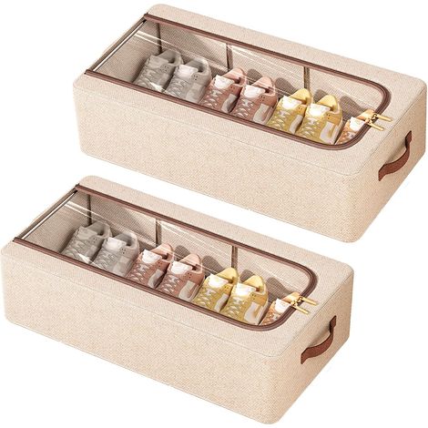 Confezione da 2 organizer per scarpe da armadio, contenitori portaoggetti, organizer per cappelli, contenitori per riporre oggetti sotto il letto, contenitori per scarpe pieghevoli e impilabili (1/5)
