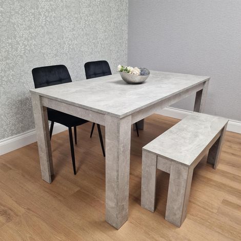 Dining Table and 2 Chairs With Bench Stone Grey Effect Wood Table 2 Black Velvet Chairs Dining Room (1/5)