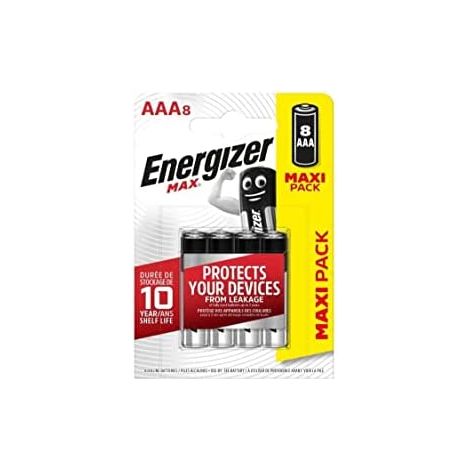 Energizer - MAX, Pack de 8 pilas AAA, larga duración para uso cotidiano, sin sulfatación y 10 años vida útil