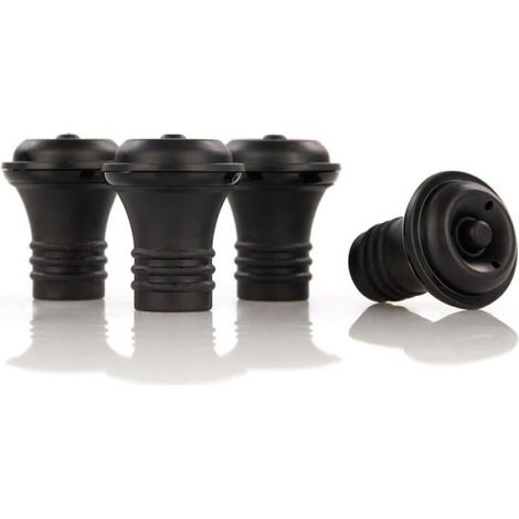 Bouchons Pompe à Vide - Silicone Noir Alimentaire - Étanchéité Hermetique - Universel pour Bouteilles de Vin - Lot de 4 (1/5)