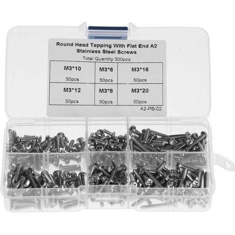 Kit 300 pièces vis M3 inox 304, tête fraisée, autoforeuses, bout plat, visserie assortie (1/5)