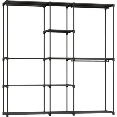 Armadio Guardaroba 182x43x185 cm con 8 Ripiani e 3 Aste per Appendere in Tessuto Nero