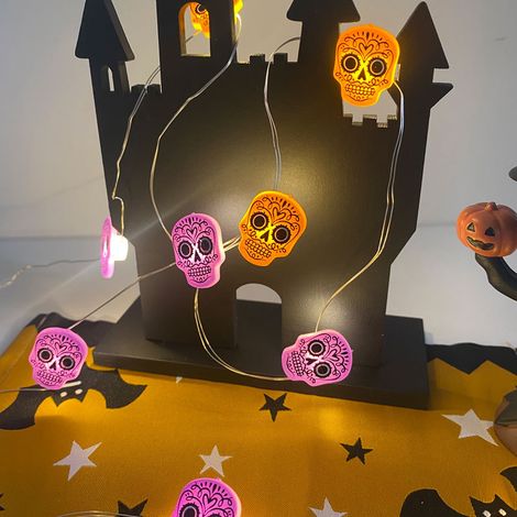 LED-Halloween-Lichterkette 5m 50 LEDs - Gruselige Dekoration mit orangen und violetten Geistergesichtern - USB-Stimmungsbeleuchtung für Innen- und Außenbereich-lsw