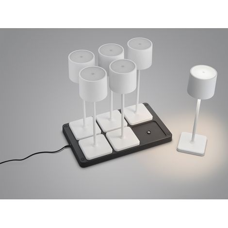 6er SET Akku LED Outdoor Tischleuchten FERNANDEZ Weiß ohne Kabel, H: 38cm