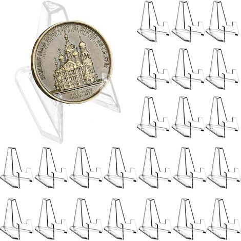 24 mini soportes acrílicos tipo caballete para monedas, tarjetas, medallas y colecciones.