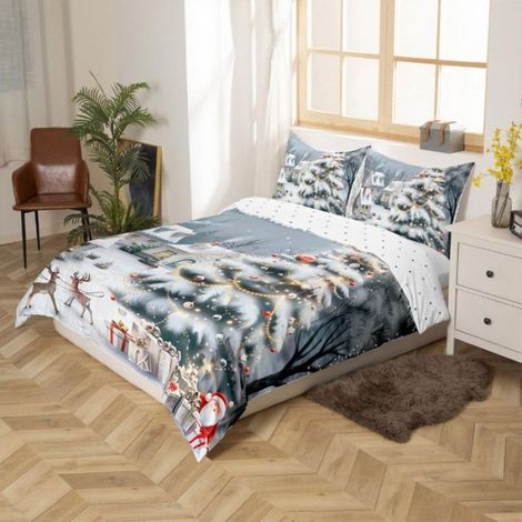 Housse De Couette - 220x240 cm - Theme Noel Wapiti Et Arbre De Noel - Microfibre - Fermeture Eclair Cachee - Pour Enfants - Lot De 3 Pieces (1/5)