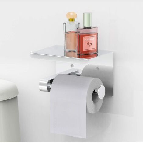 Toilet Paper Holder, Roll Paper Holder Without Drilling, Toilet Paper Dispenser, Paper Dispenser with Shelf, Stainless Steel SUS 304, Self-Adhesive Glue and Wall Mounted for Bathroom (1/5)
