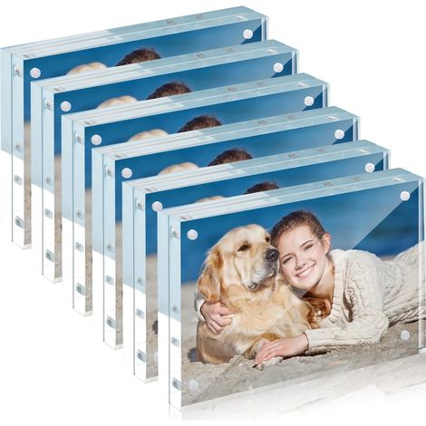 Lot de 6 cadres photo en acrylique - 10 x 15 cm - Aimants horizontaux double face - Transparent - Sans cadre - Pour bureau - Autoportant - Bloc magnétique en acrylique (1/5)