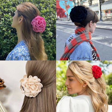 Pince Cheveux 2 Pcs Fleur Pince Griffes Colorée Maintien Fort Grandes Antidérapantes Élégantes Accessoires Pour Femmes Filles（Rose (1/5)
