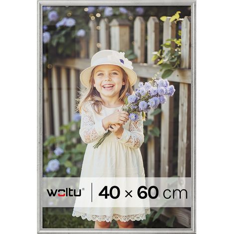 Cadre Photo 40x60 cm WOLTU, Cadre en Bois Massif, Décoration Murale ou sur Table, avec Passe Partout, Argenté