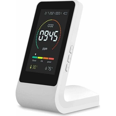 Weißer CO2-Detektor, Raumluftqualitätsmonitor mit Temperatur- und Feuchtigkeitssensor, Halbleitersensor (1/4)
