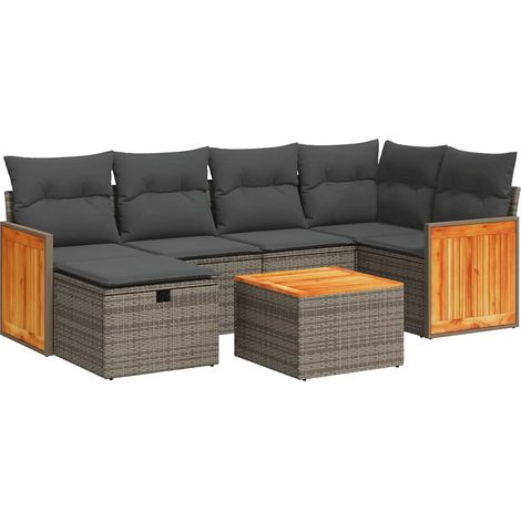 Set Divani da Giardino 7 pz con Cuscini Grigio in Polyrattan vidaXL (1/5)