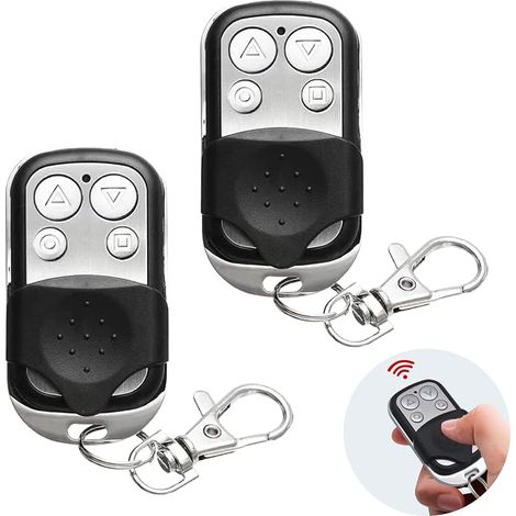 Juego de 2 mandos a distancia universales para puertas automáticas, 433 MHz, abrepuertas de garaje, mando a distancia inalámbrico, llave clonable con 4 botones para puerta de garaje (juego B) (1/5)