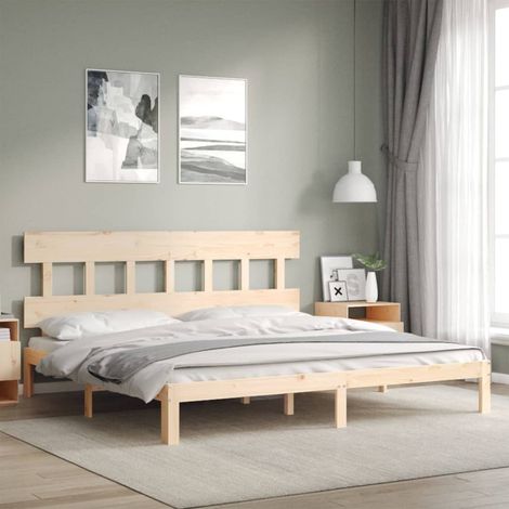 Lit adulte avec tête de lit - Cadre de lit - Lit simple 200x200 cm bois massif -25211 (1/5)