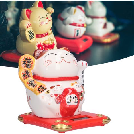 Adorno de mesa de cerámica con forma de gato de la suerte, tipo 4: figura blanca que desea riqueza y felicidad, material de alta calidad, peso 397–422 g. (1/5)