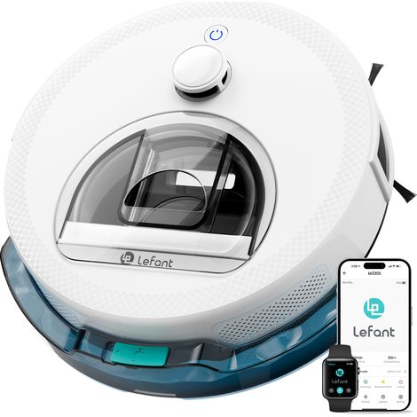 Lefant M330S+ Robot Aspirateur Laveur 3 en 1, Aspirateur Robot 7000Pa d'Aspiration, Navigation dToF, Cartographie, Zones Virtuelles, Évitement d'obstacles PSD, 150min, Connecté par Alexa/APP/WiFi