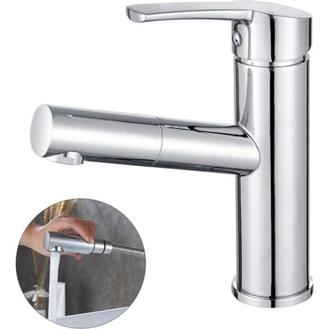 Mitigeur de Lavabo Noir avec Douchette Extractible Robinet Salle Bain à Levier Mélangeur Monocommande en Acier Inox-robinet lavabo vasque (1/5)