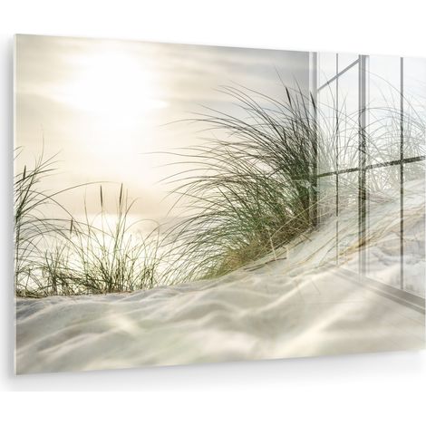 QUADRO IN PLEXIGLASS Dune con erba da spiaggia sotto il sole del Parco Nazionale tedesco Schleswig-Holsteinisches Wattenmeer 60x40 cm (1/5)