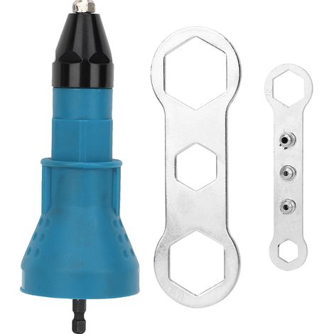 Adaptateur pour riveteuse électrique sans fil, pistolet à riveter écrous bleu, outil de menuisier, fixation pour perçage à rivets (1/5)