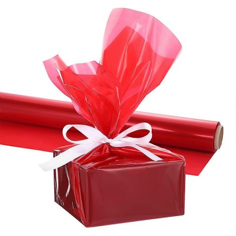 STOBOK Film cellophane 3 mil d'épaisseur Rouleau de film cellophane rouge vif Sacs cellophane pour emballer paniers cadeaux Loisirs créatifs (44 x 3000 cm, rouge)-Red
