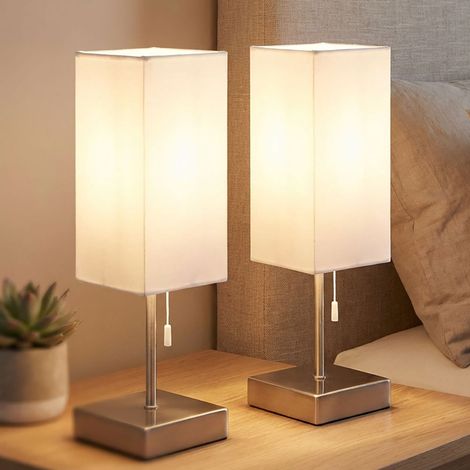 Tischlampe Tischleuchte Stoff USB C Wohnzimmerleuchte Zugschalter Ladefunktion, Metall, 1x E27 Fassung, LxBxH 10x10x35 cm, 2er Set