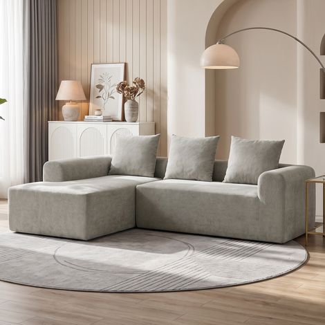 Canapé d'Angle en Chenille, Canapé 3 Places en L 242 cm avec Méridienne, Assise Profonde, Accoudoirs Larges, Gris Clair (1/5)