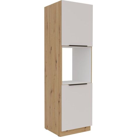 Küchen Hochschrank 60 cm SOLANO Kaschmir beige + Eiche Artisan matt Küchenzeile Küchenblock Küche (1/5)