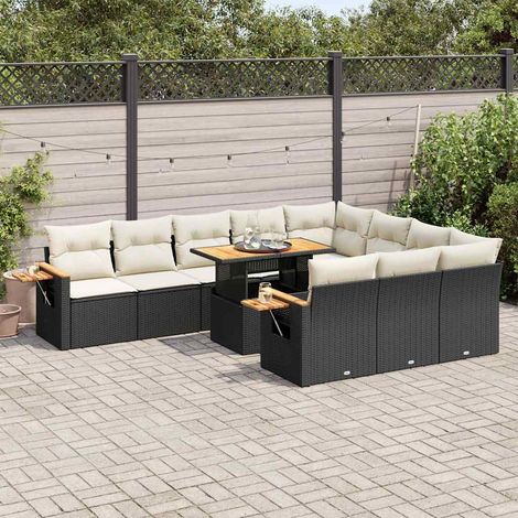 Set sofás jardín y cojines 11 pzas ratán sintético acacia negro vidaXL (1/5)