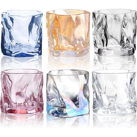 Lot de 6 verres à whisky en cristal irrégulier sans plomb 200 ml Idéal pour les bars, les appartements, les cuisines et pour offrir (1/4)