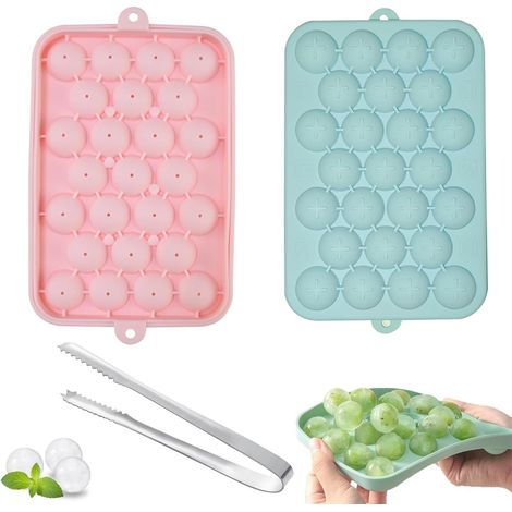 bacs à glaçons ronds en silicone avec couvercle, 25 compartiments - Mini bac à glaçons rond avec pince à glaçons - Pour bière, cocktails, whisky, jus de café (1/5)